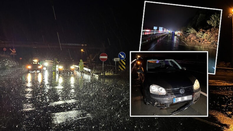 Rize’de heyelan yolu kapattı, araçlar hasar aldı