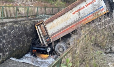 Rize’de kamyon dereye devrildi